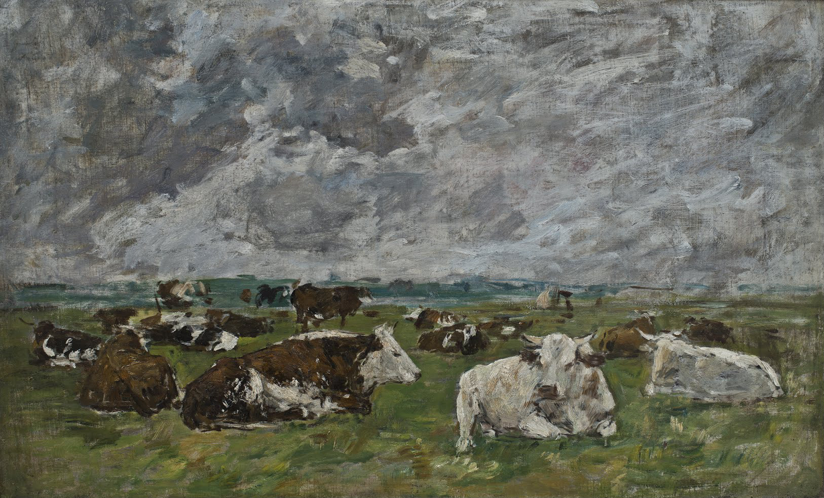 Troupeau de vaches sous un ciel orageux
