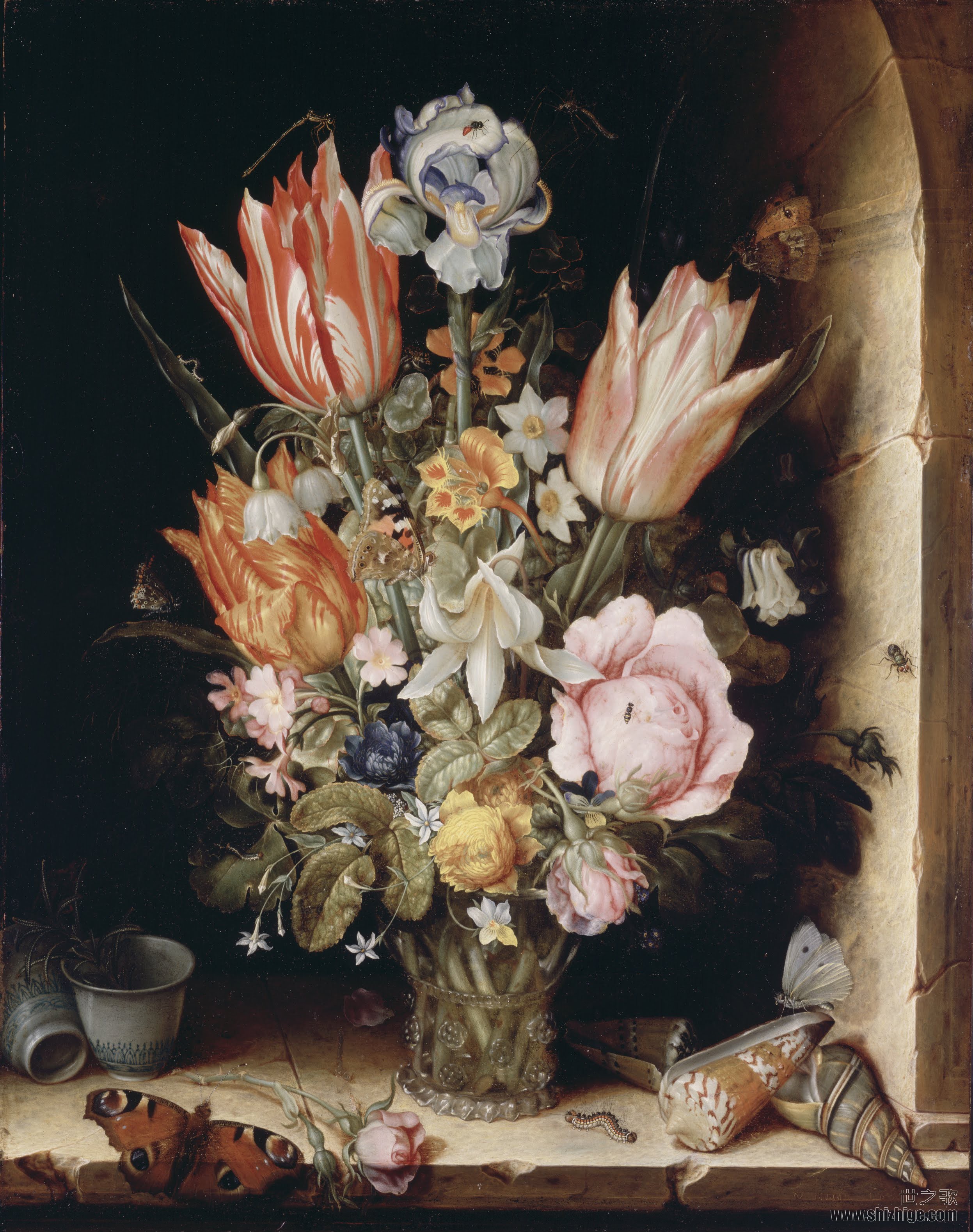 花瓶里有花的静物 克里斯托菲尔 范登贝尔赫 Still Life With Flowers In A Vase Christoffel Van Den Berghe 世之歌